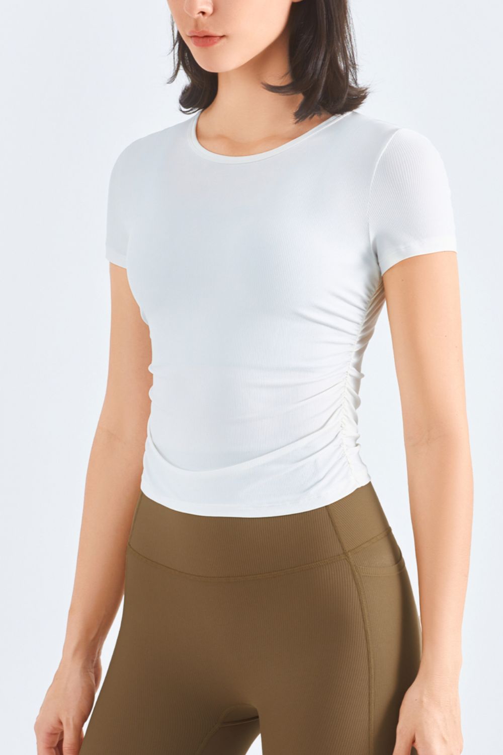 Ruched Round Neck Sports Top  Activewear- Doll Fits
