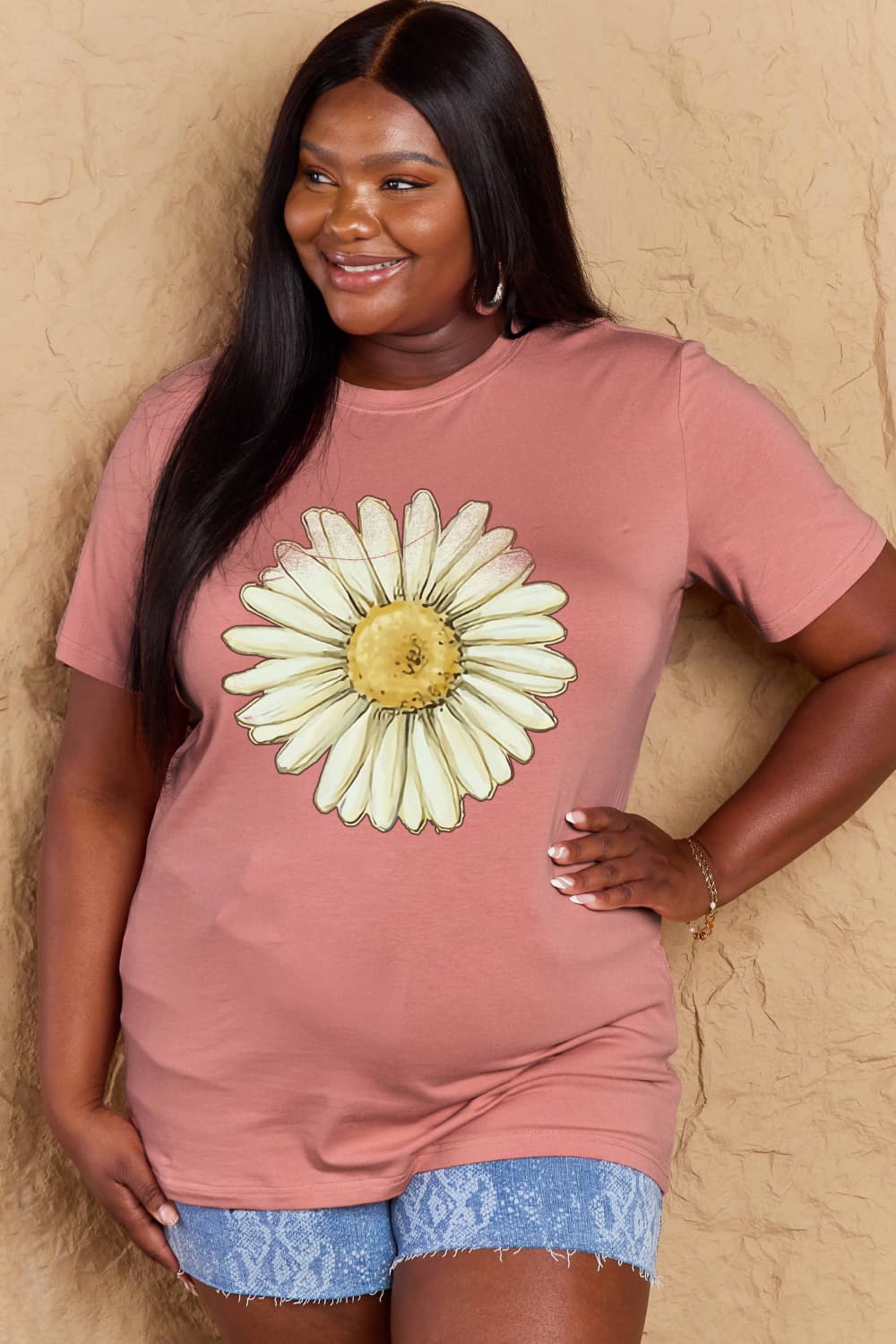 Simply Love Full Size FLOWER Graphic Cotton Tee  - Doll Fits