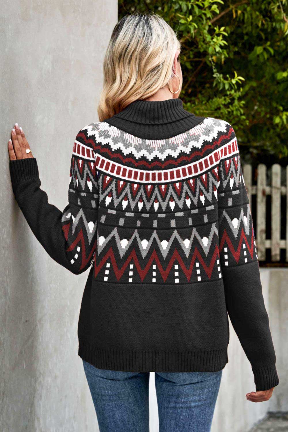 Chevron Turtleneck Ribbed Trim Sweater  Shirts & Tops- Doll Fits