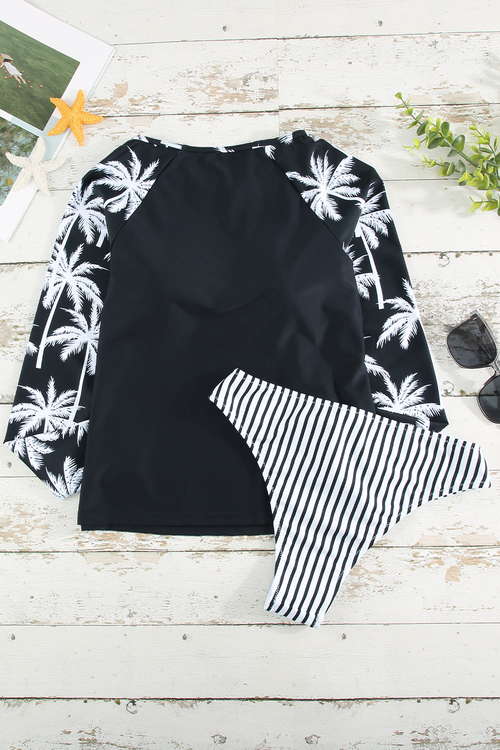 Printed Raglan Sleeve Two-Piece Rash Guard Swimsuit Set  Swimwear- Doll Fits