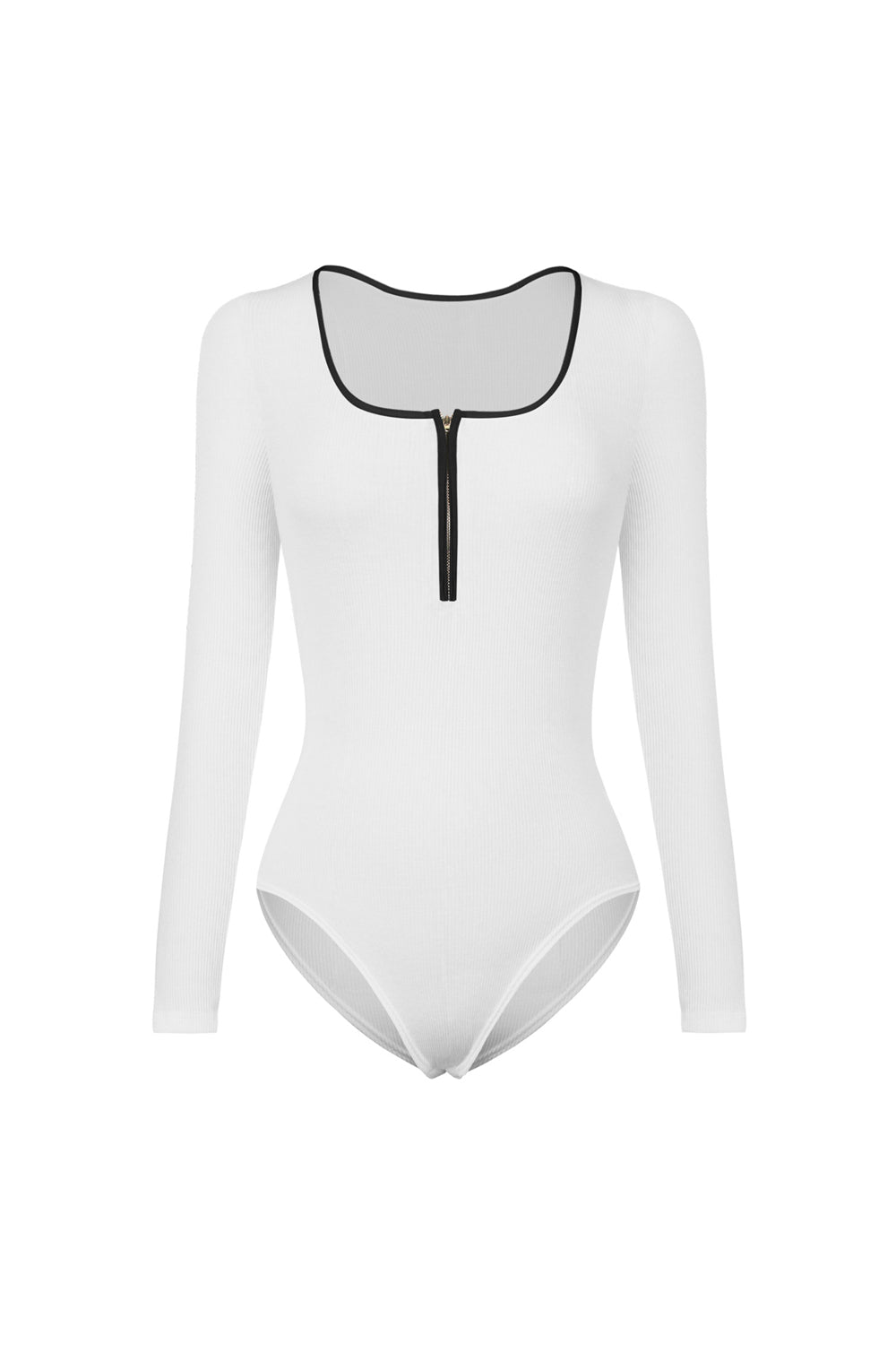 Contrast Trim Ribbed Long Sleeve Bodysuit  Shirts & Tops- Doll Fits