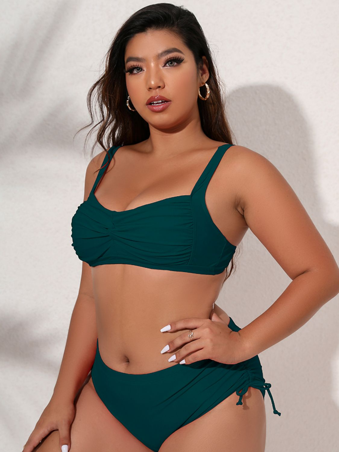 Plus Size Twist Front Tied Bikini Set  Swimwear- Doll Fits