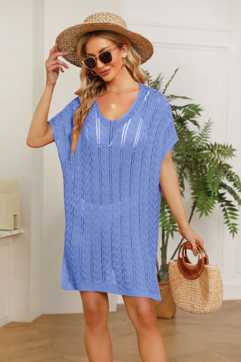 Openwork Side Slit Knit Dress  Dresses- Doll Fits