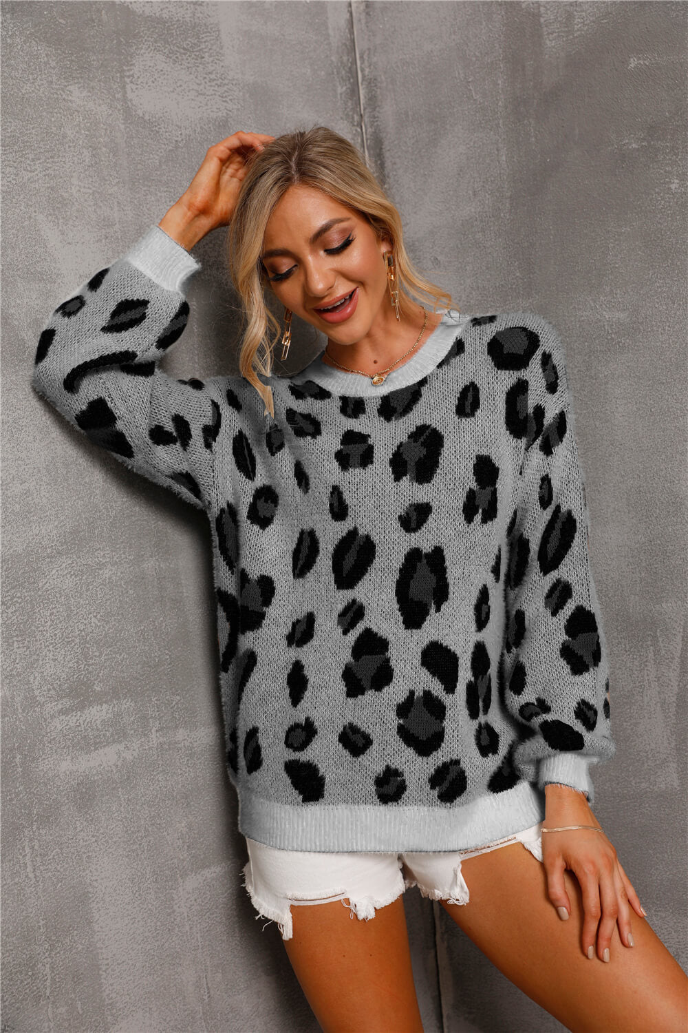 Animal Print Dropped Shoulder Knit Pullover  Shirts & Tops- Doll Fits