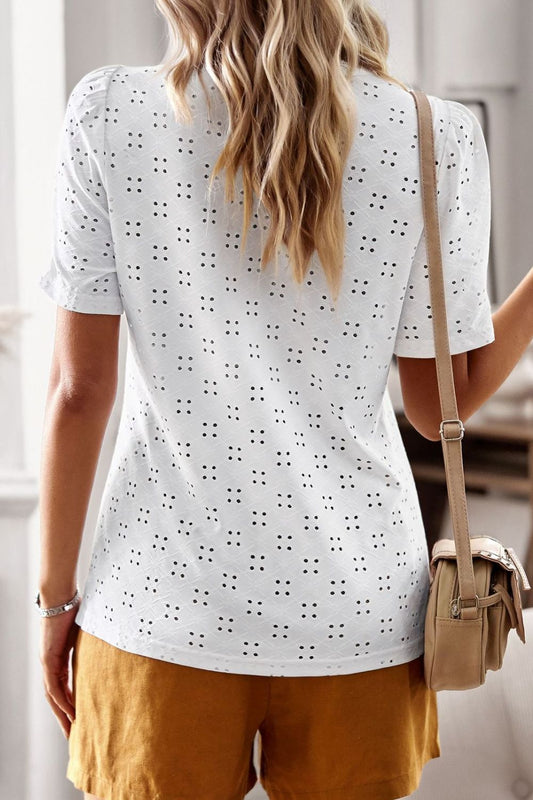 Spliced Lace Short Puff Sleeve Top  Shirts & Tops- Doll Fits