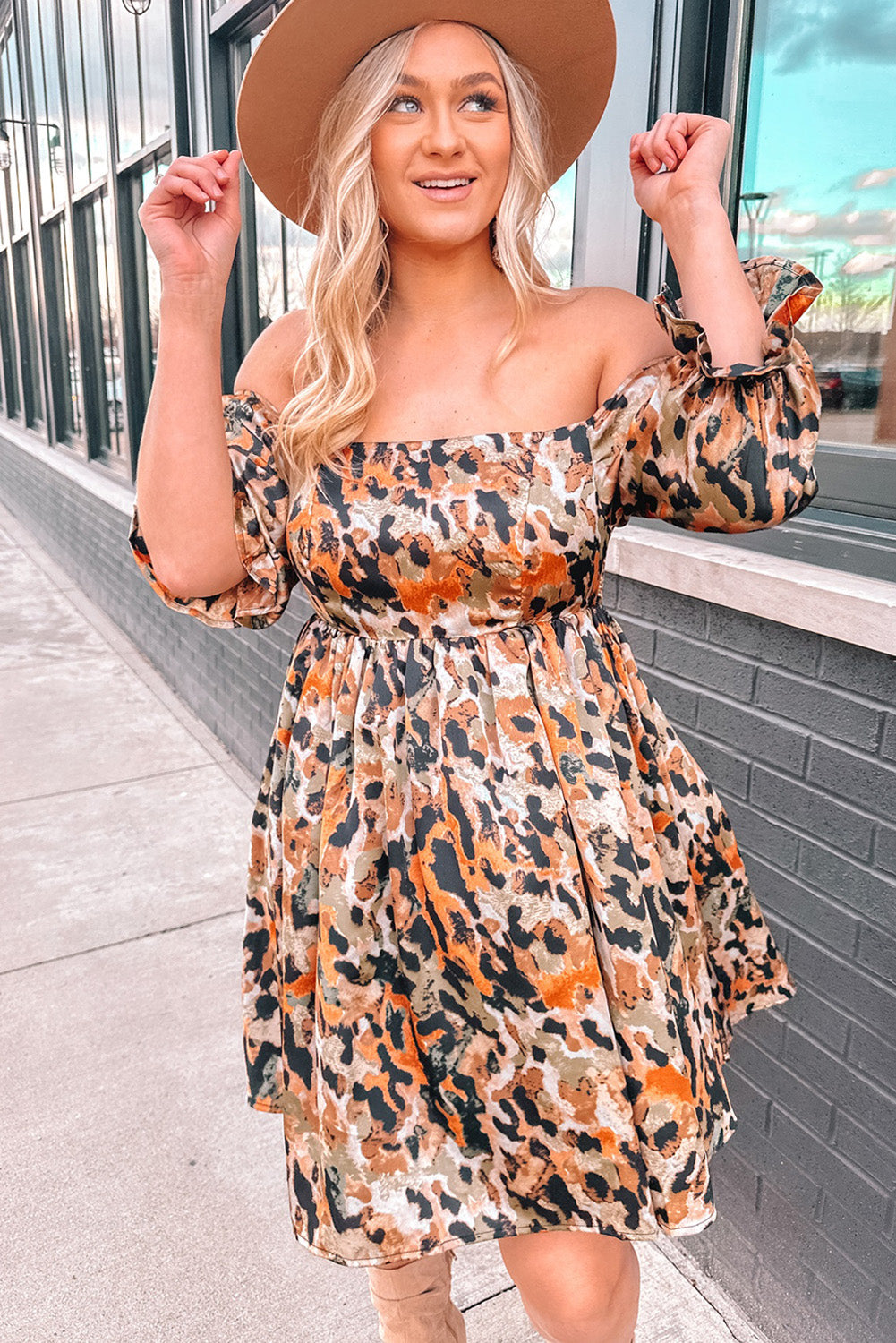 Printed Off-Shoulder Smocked Dress  Dresses- Doll Fits
