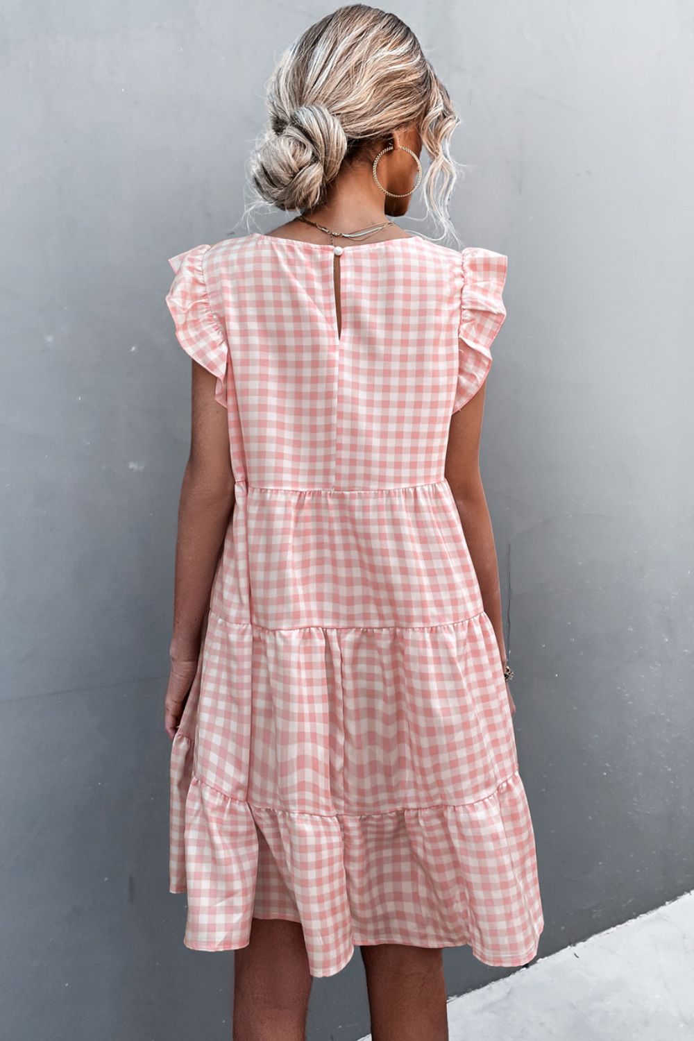 Gingham Ruffle Shoulder Tiered Dress  Dresses- Doll Fits