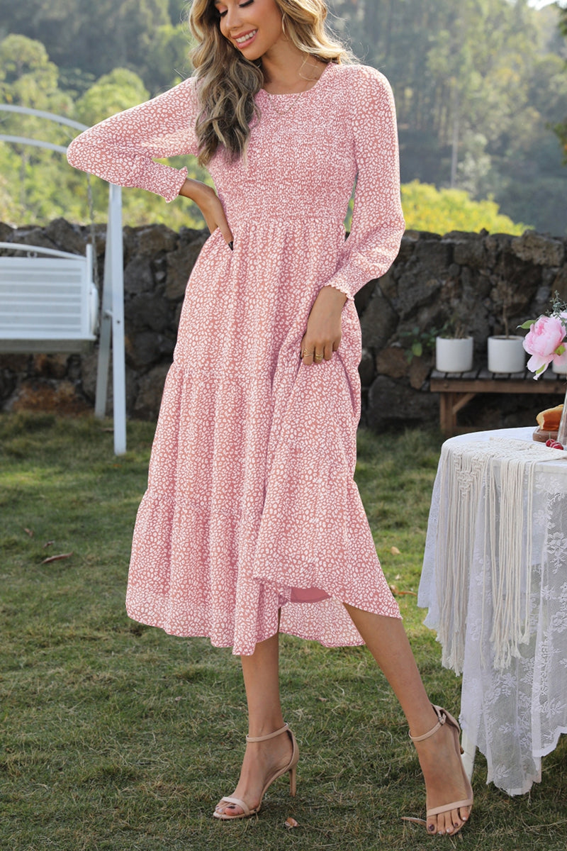 Round Neck Lantern Sleeve Midi Dress  Dresses- Doll Fits