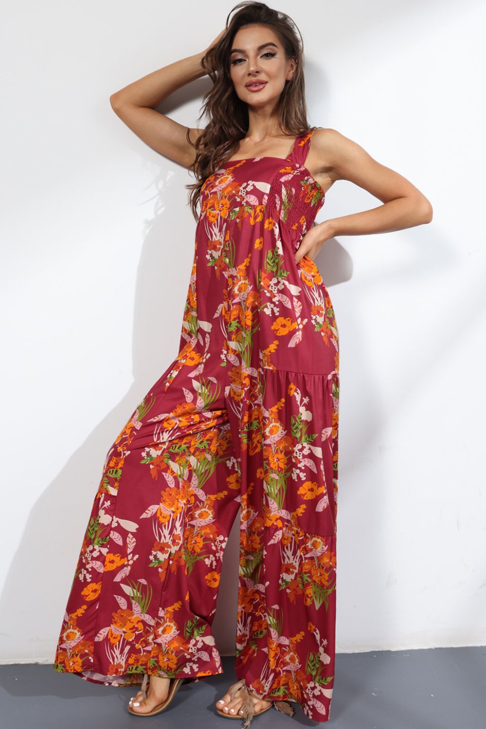 Floral Square Neck Wide Leg Jumpsuit  Jumpsuits & Rompers- Doll Fits