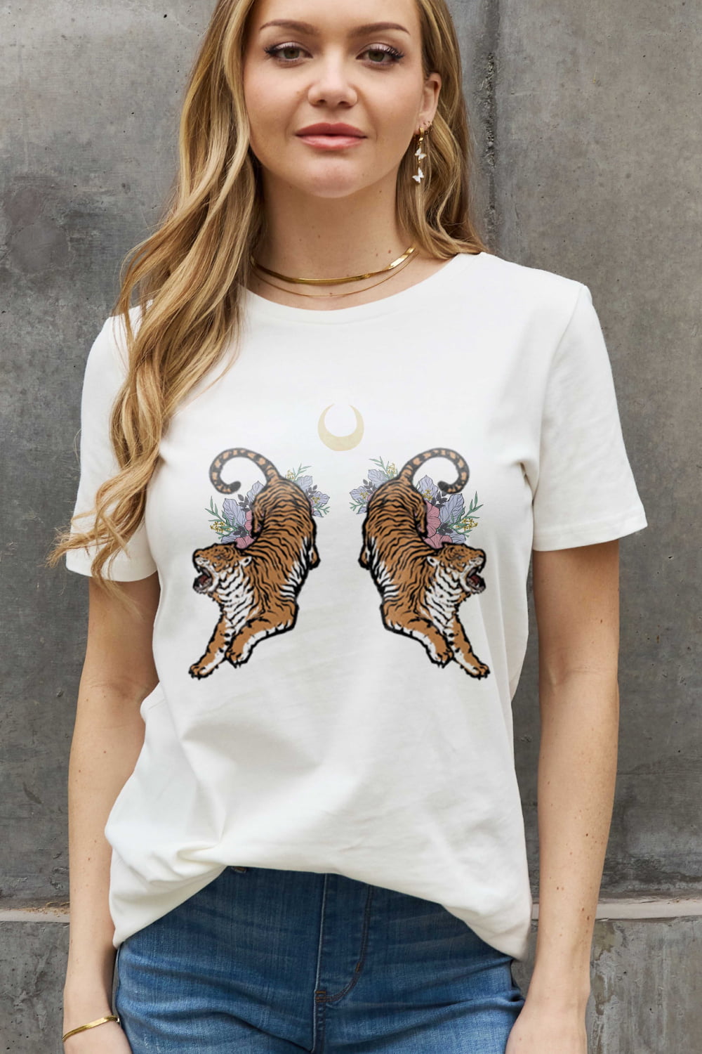 Simply Love Full Size Tiger Graphic Cotton Tee  - Doll Fits