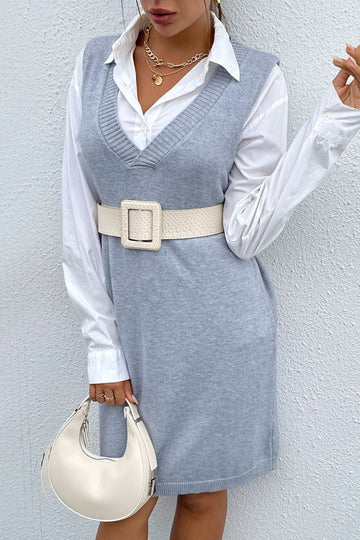 Ribbed Trim Sleeveless Sweater Dress