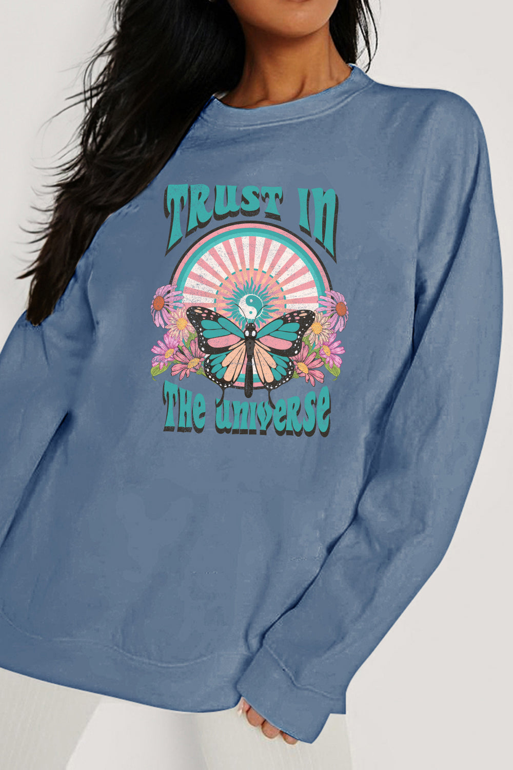 Simply Love Simply Love Full Size TRUST IN THE UNIVERSE Graphic Sweatshirt  - Doll Fits