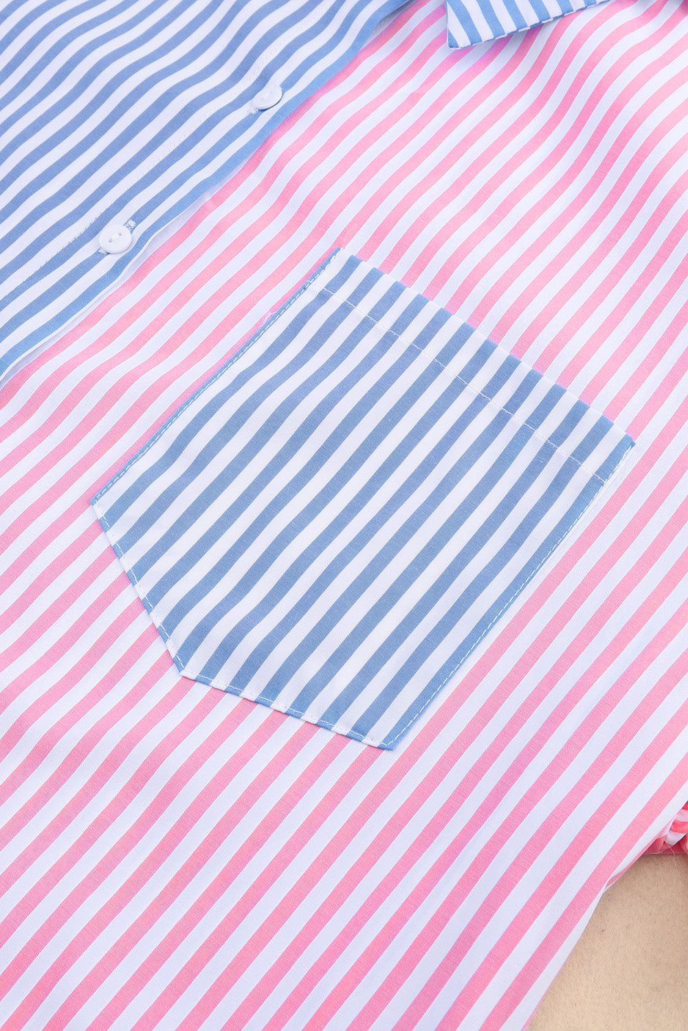 Striped Two-Tone Long Sleeve Shirt with Pocket  - Doll Fits