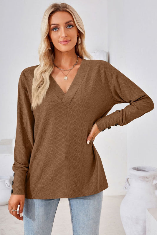 V-Neck Long Sleeve Blouse  - Doll Fits