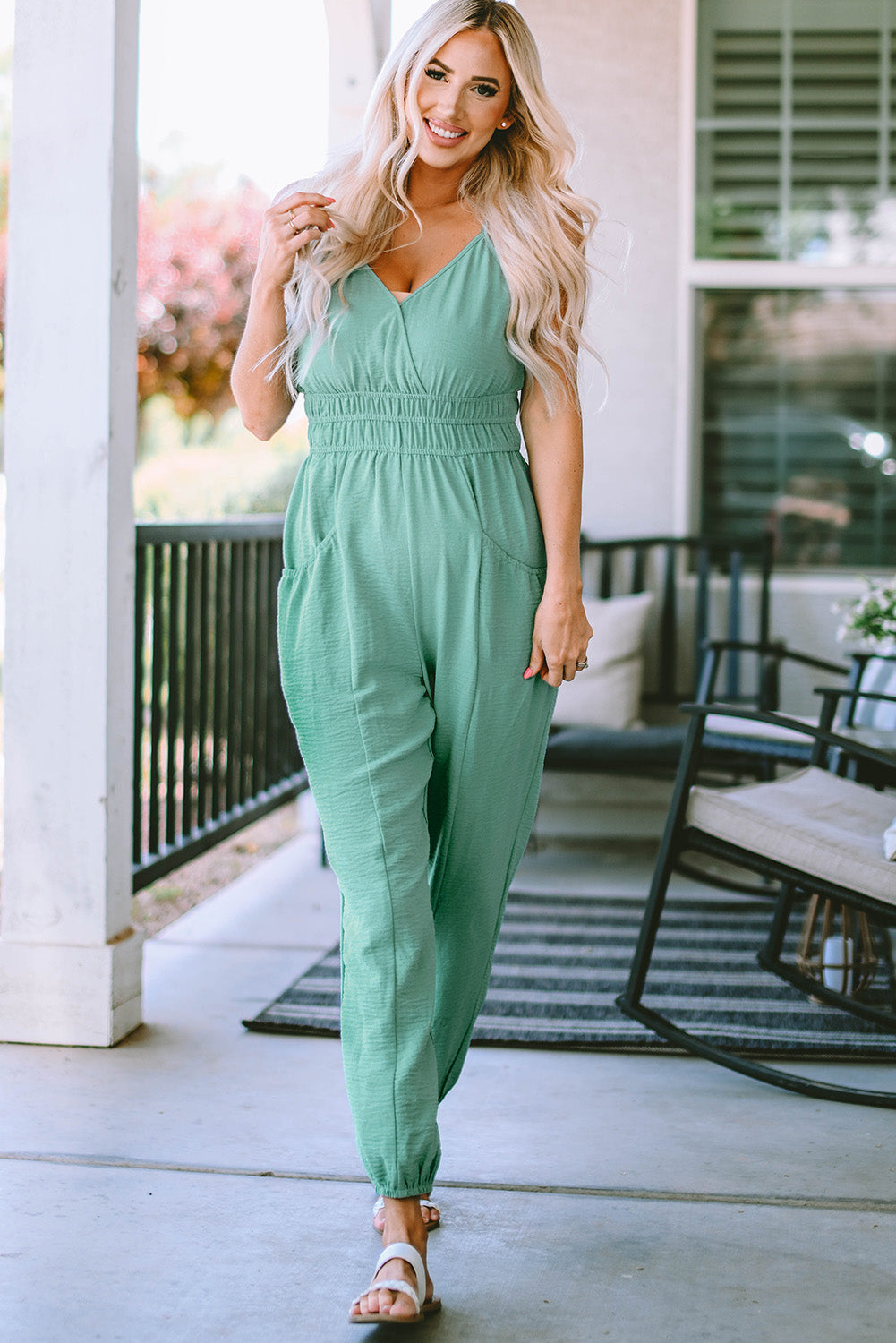 Spaghetti Strap V-Neck Jumpsuit with Pockets  - Doll Fits