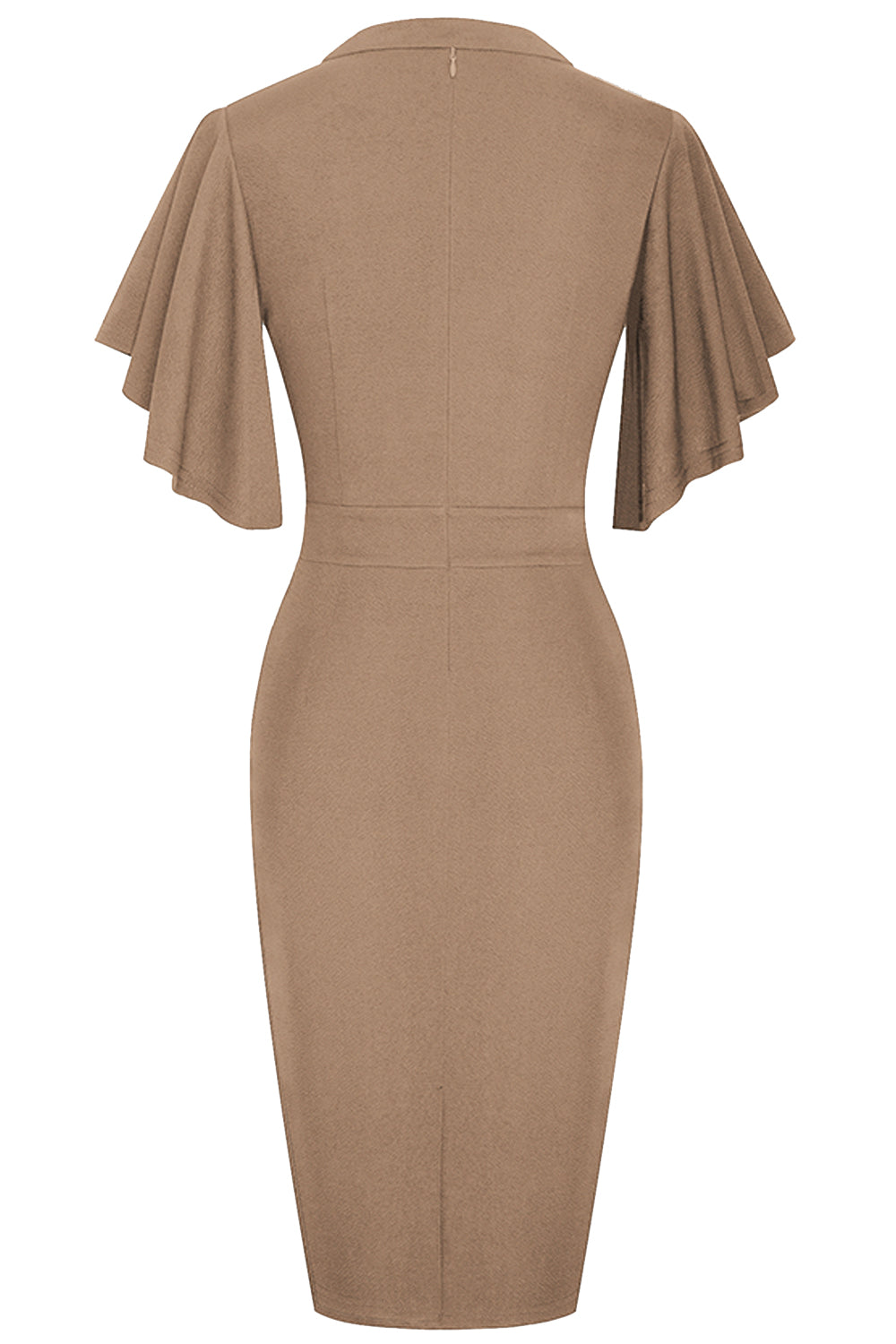 Notched Neck Flutter Sleeve Pencil Dress  Dresses- Doll Fits