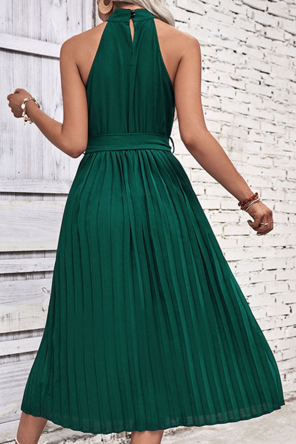 Tie Belt Pleated Midi Dress  Dresses- Doll Fits