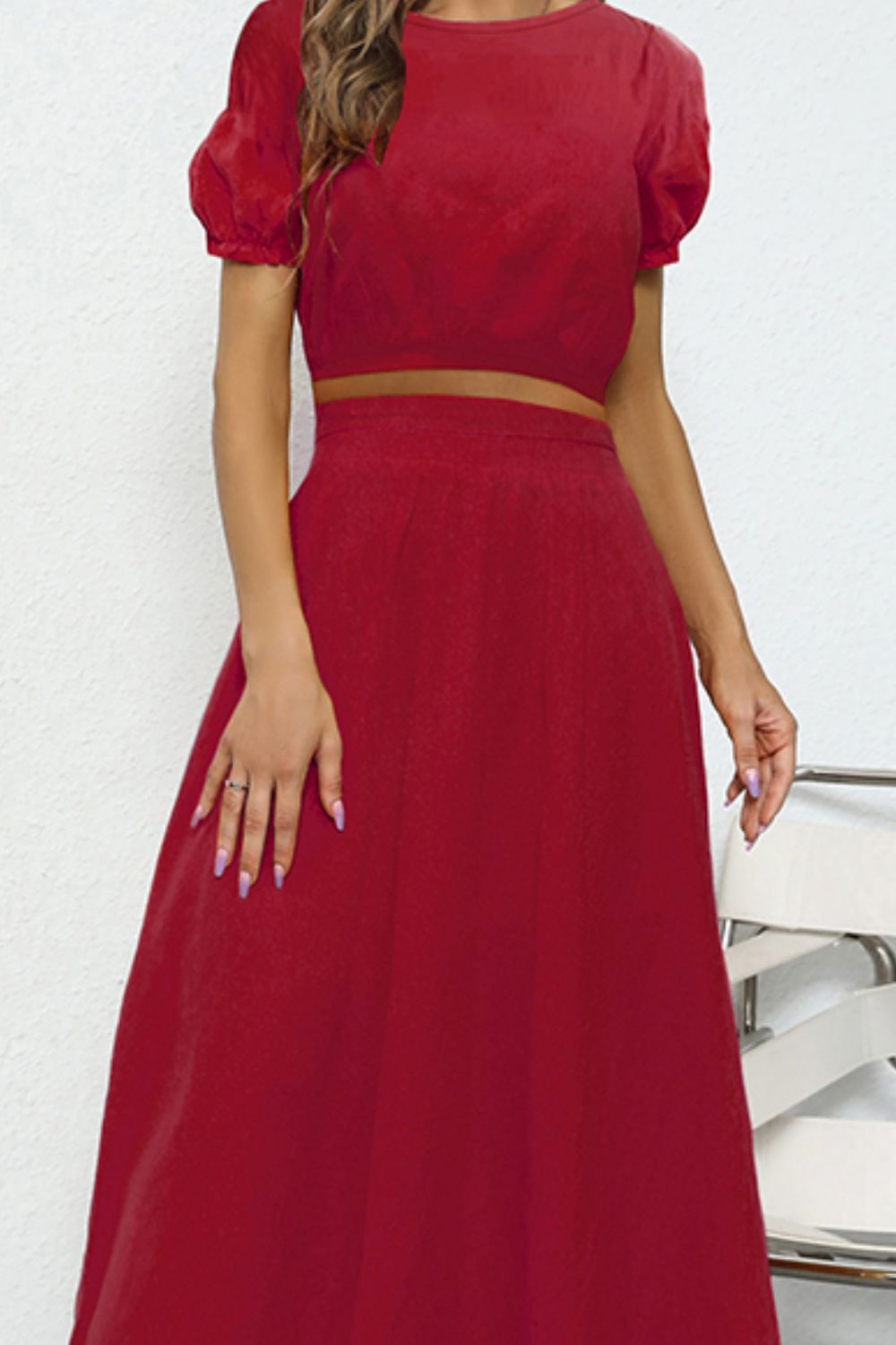 Puff Sleeve Crop Top and Maxi Skirt Set  Outfit Sets- Doll Fits