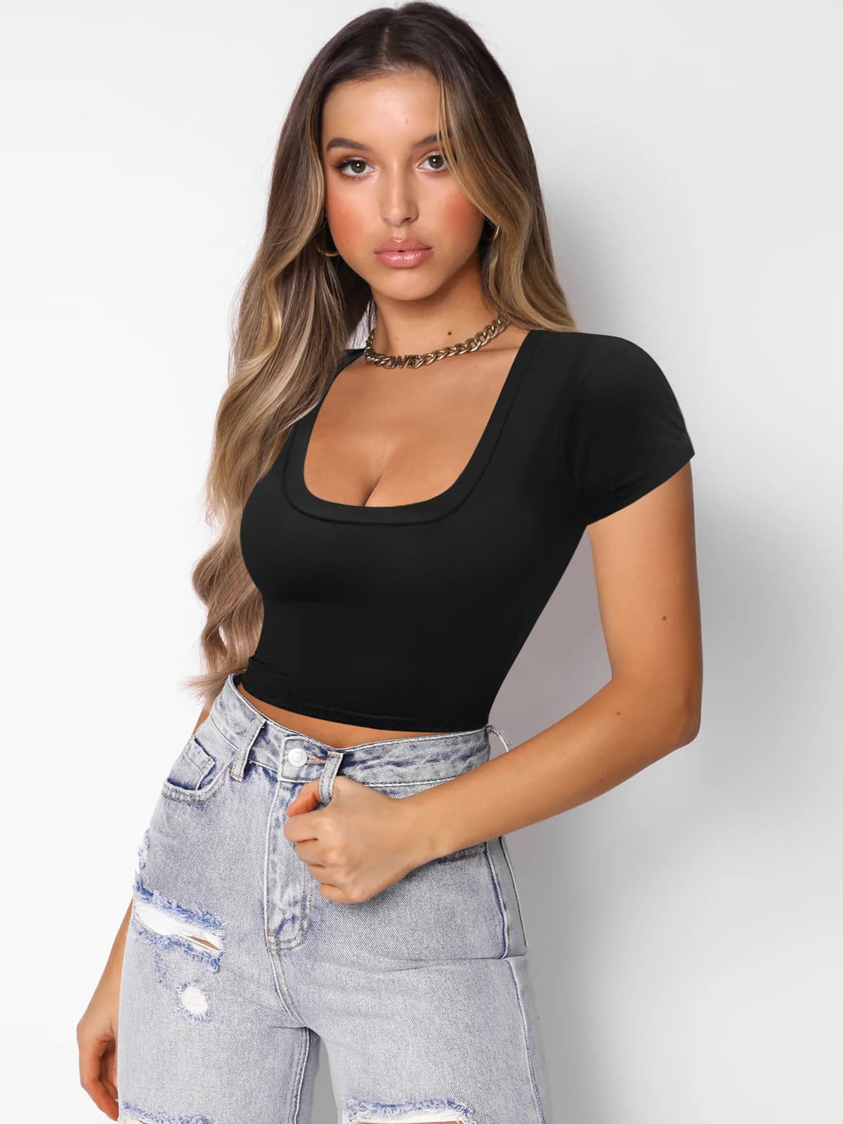 Square Neck Cropped T-Shirt  Shirts & Tops- Doll Fits