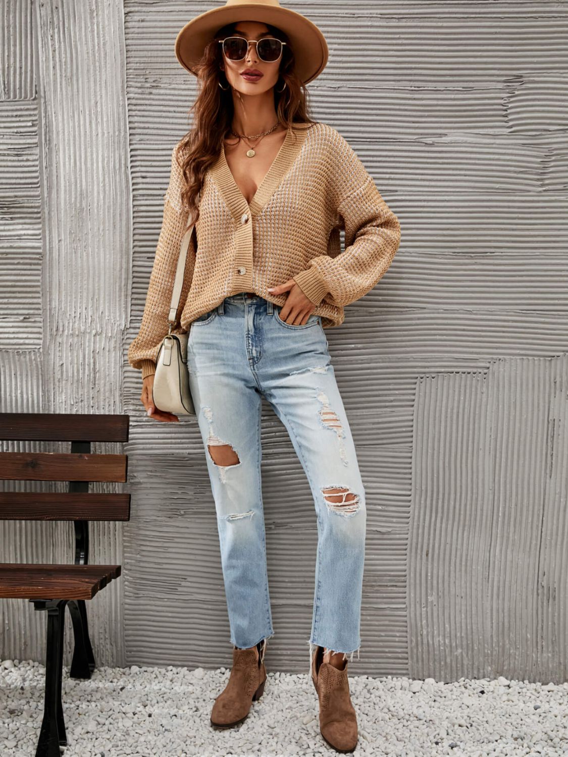 Heathered Lantern Sleeve Cardigan  Shirts & Tops- Doll Fits