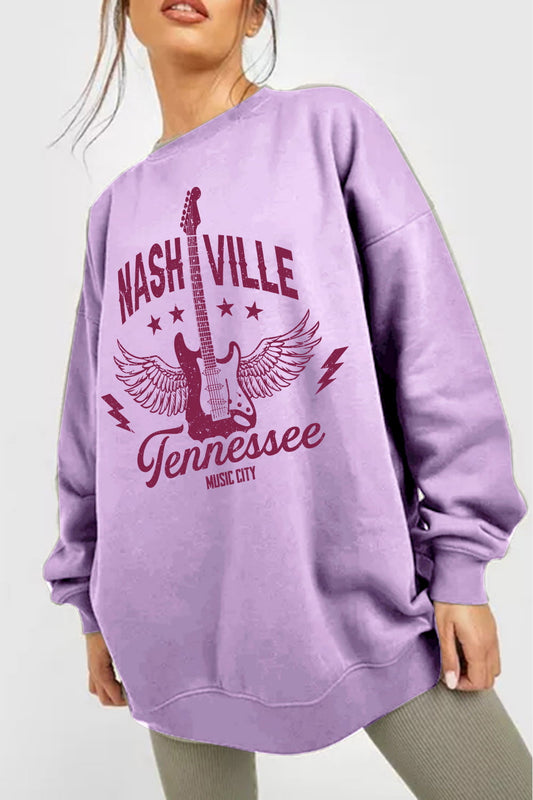 Simply Love Simply Love Full Size NASHVILLE TENNESSEE MUSIC CITY Graphic Sweatshirt  - Doll Fits