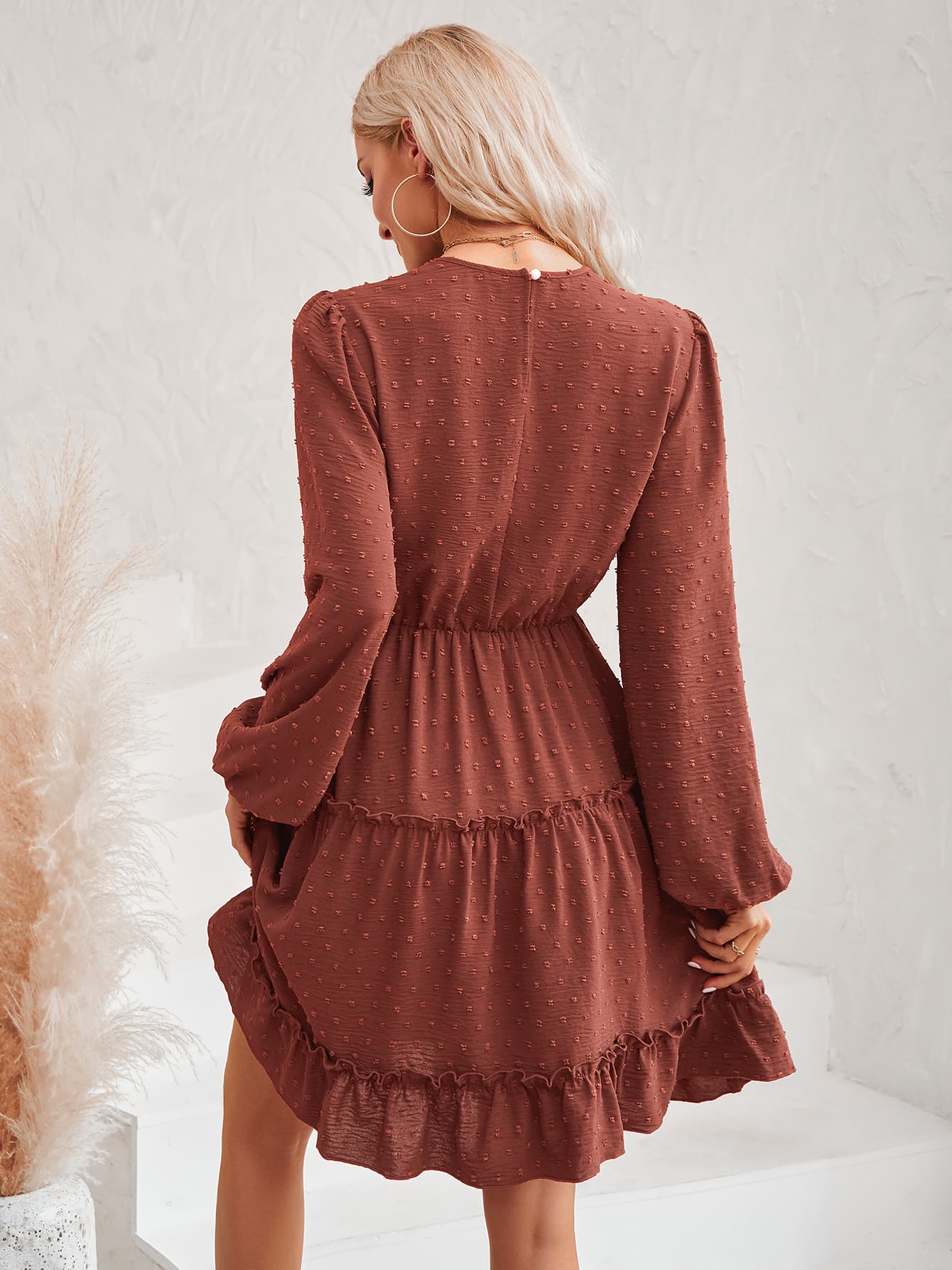 Swiss Dot Lace Trim Balloon Sleeve Dress  Dresses- Doll Fits