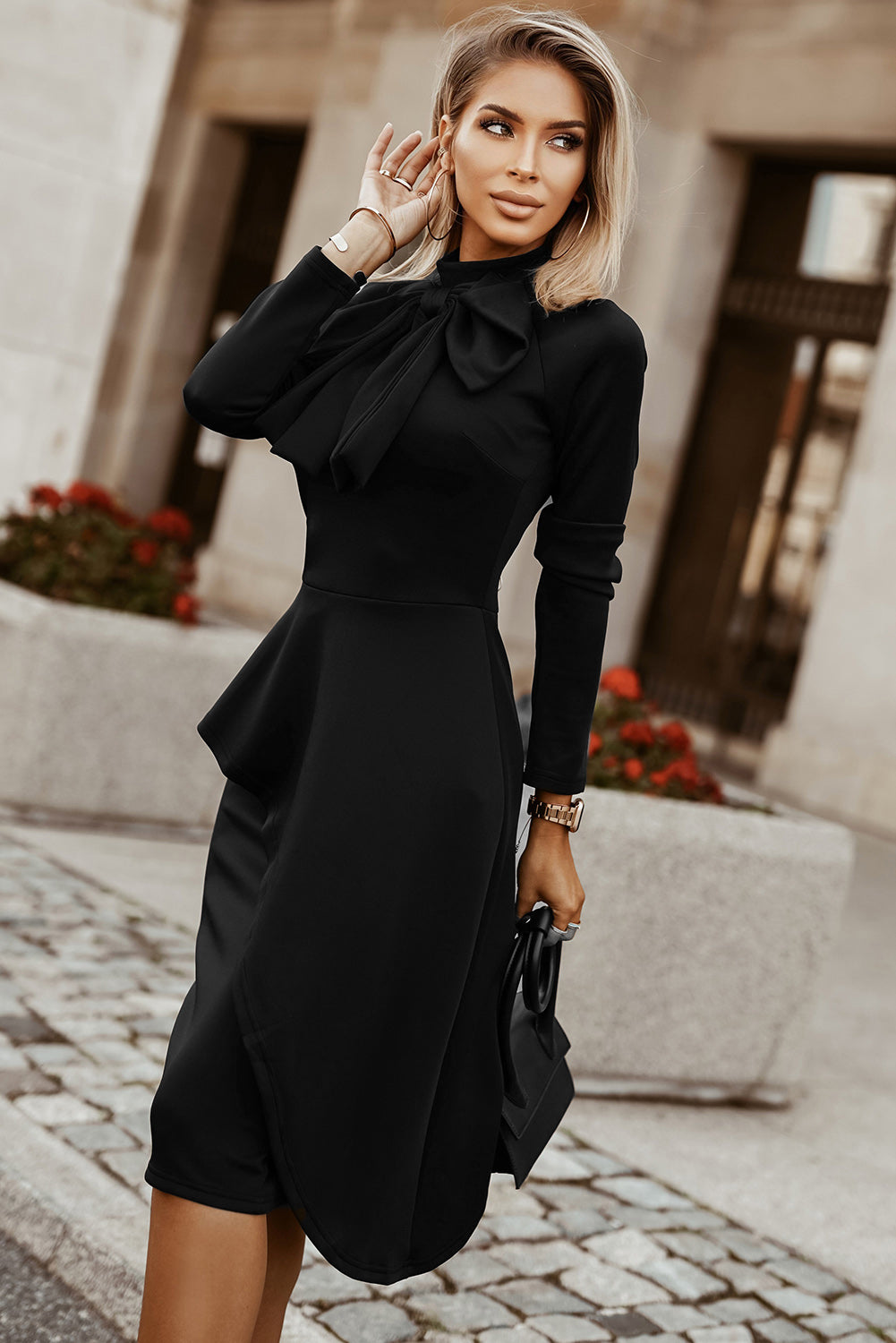 Bow Detail Long Sleeve Dress  Dresses- Doll Fits