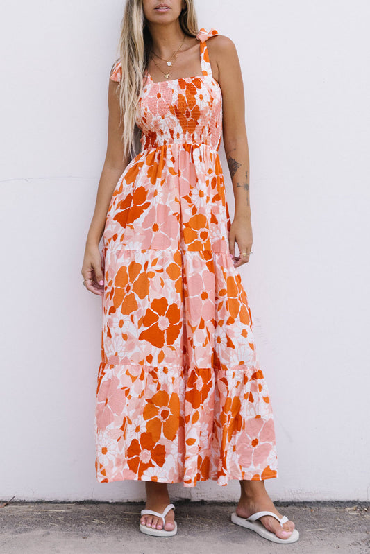 Floral Tie-Shoulder Smocked Maxi Dress  Dresses- Doll Fits