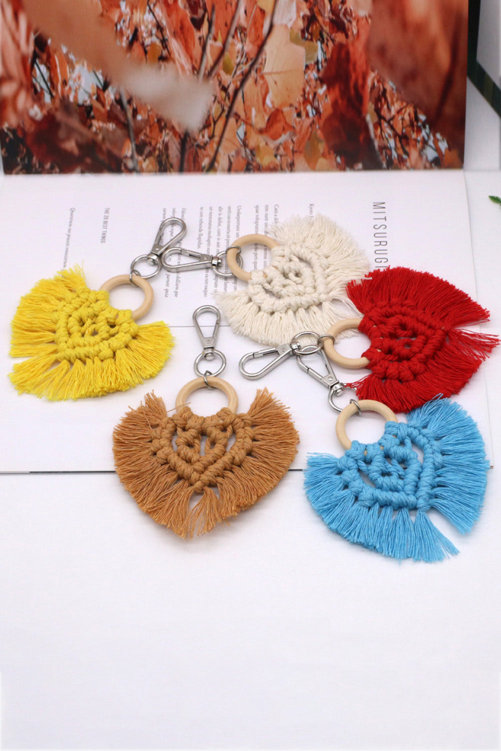 Assorted 4-Pack Heart-Shaped Macrame Fringe Keychain  Keychains- Doll Fits