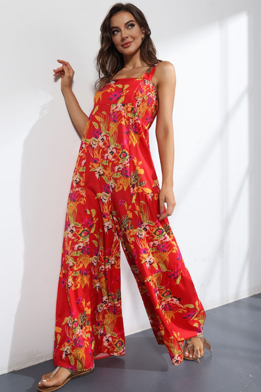 Floral Square Neck Wide Leg Jumpsuit  Jumpsuits & Rompers- Doll Fits