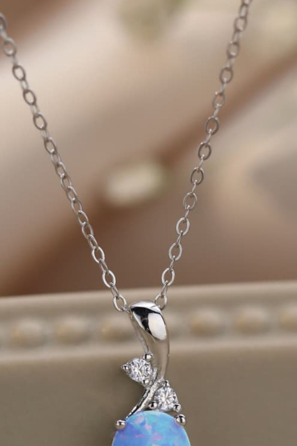Opal Oval Pendant Chain Necklace  Necklaces- Doll Fits
