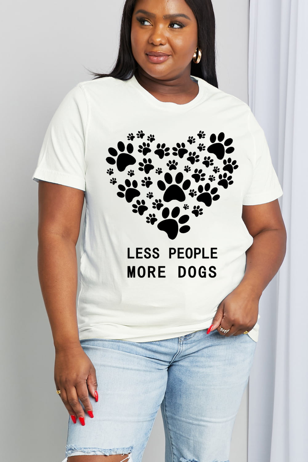 Simply Love Full Size LESS PEOPLE MORE DOGS Heart Graphic Cotton Tee  Shirts & Tops- Doll Fits