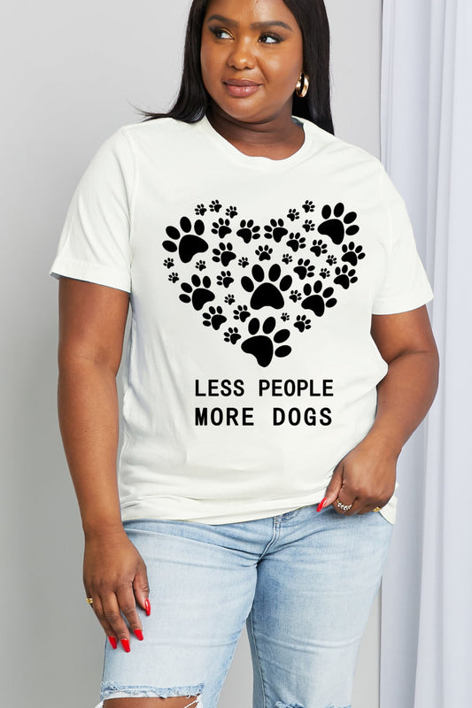 Simply Love Full Size LESS PEOPLE MORE DOGS Heart Graphic Cotton Tee  Shirts & Tops- Doll Fits