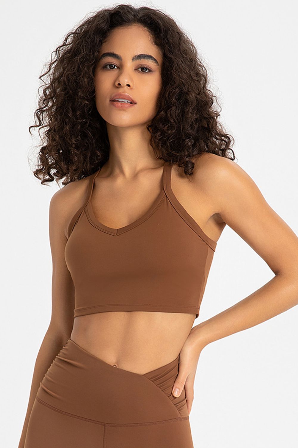 Crisscross Back V-Neck Sports Bra  Activewear- Doll Fits