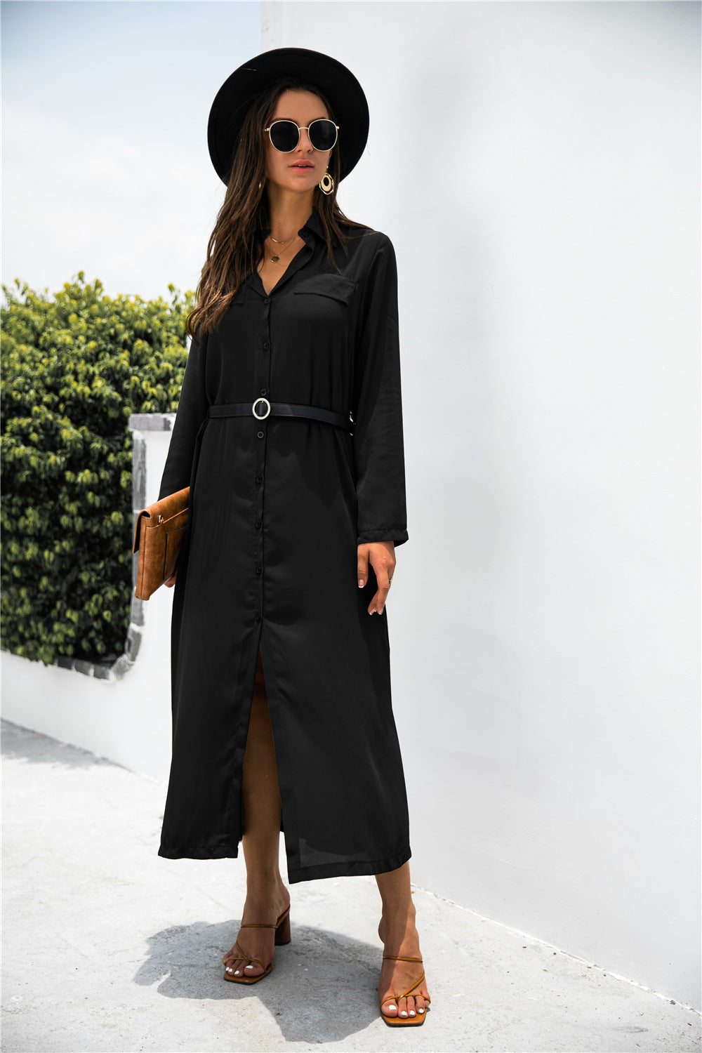Button Down Side Slit Shirt Dress  Dresses- Doll Fits