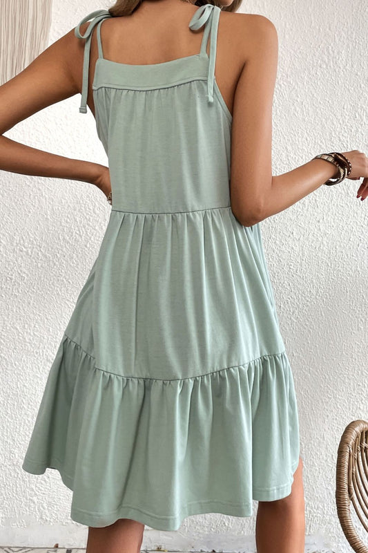 Tie-Shoulder Tiered Dress with Pockets  Dresses- Doll Fits