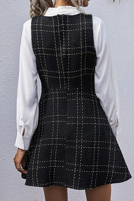 Printed V-Neck Sleeveless Dress with Pocket  Dresses- Doll Fits