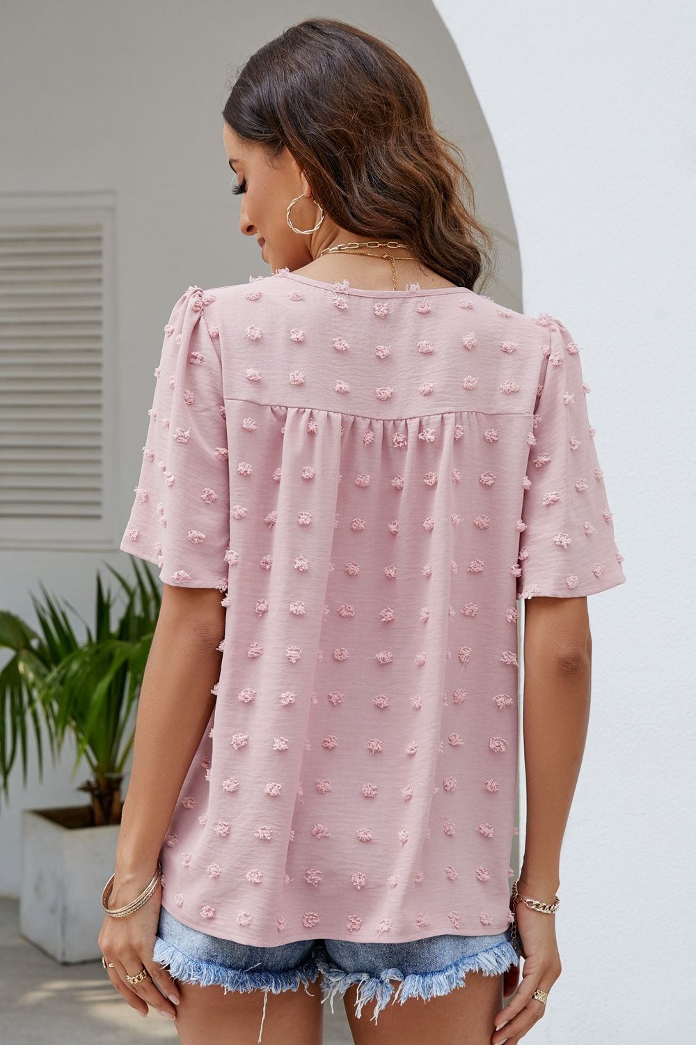 Swiss Dot Puff Sleeve Round Neck Blouse  Shirts & Tops- Doll Fits