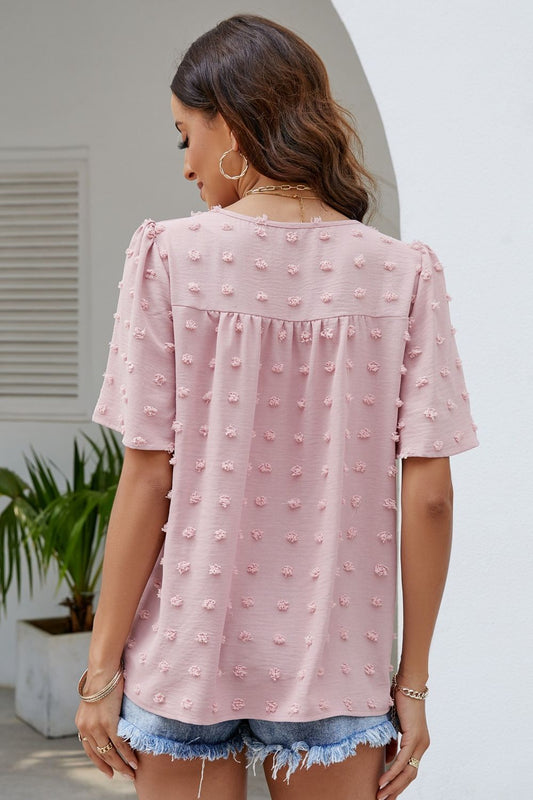 Swiss Dot Puff Sleeve Round Neck Blouse  Shirts & Tops- Doll Fits
