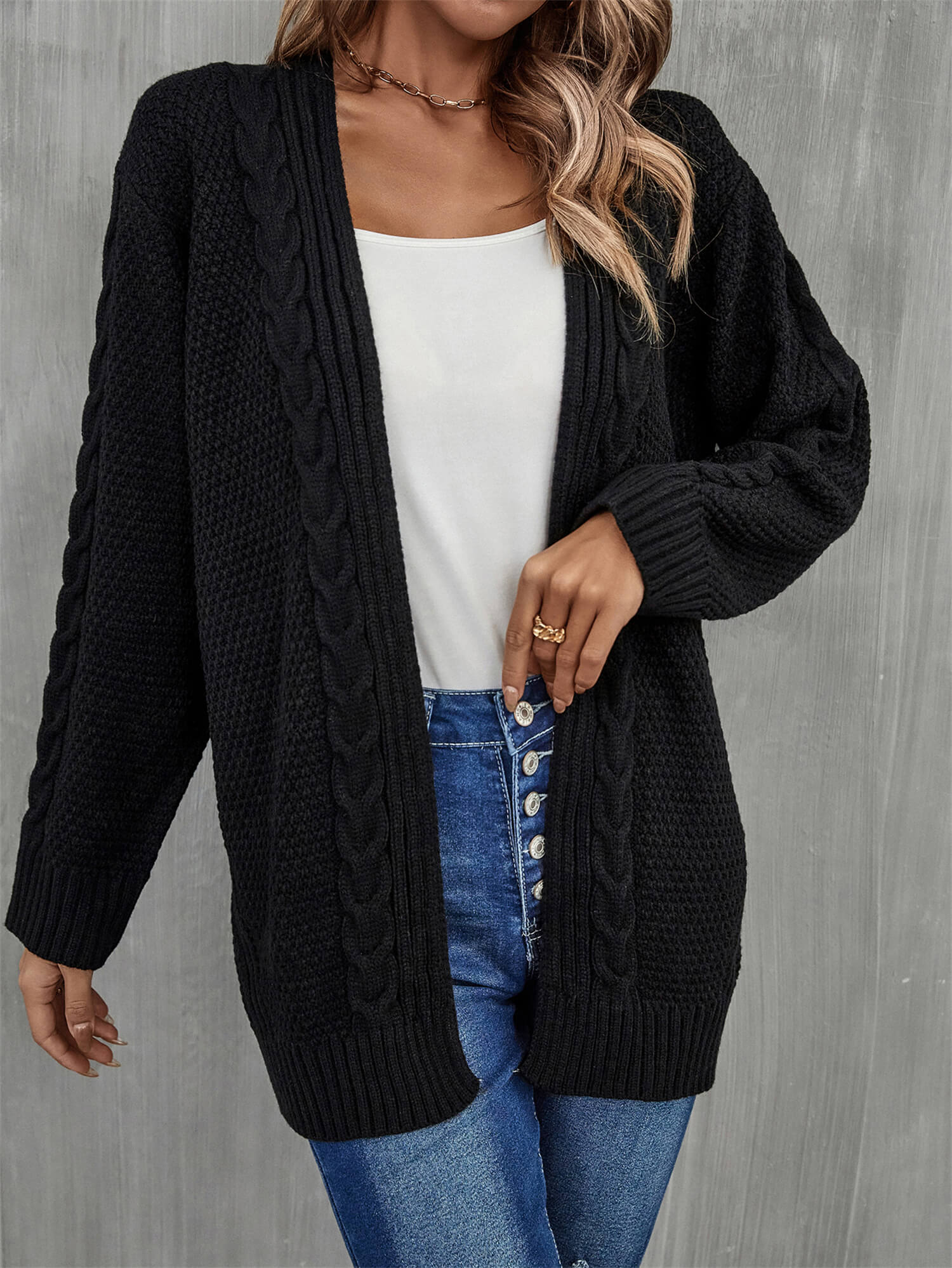 Warm Fall Mixed Knit Open Front Longline Cardigan  Coats & Jackets- Doll Fits