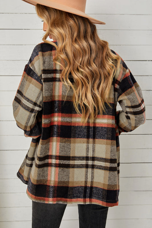 Plaid Pocketed Button Down Shacket  Shirts & Tops- Doll Fits