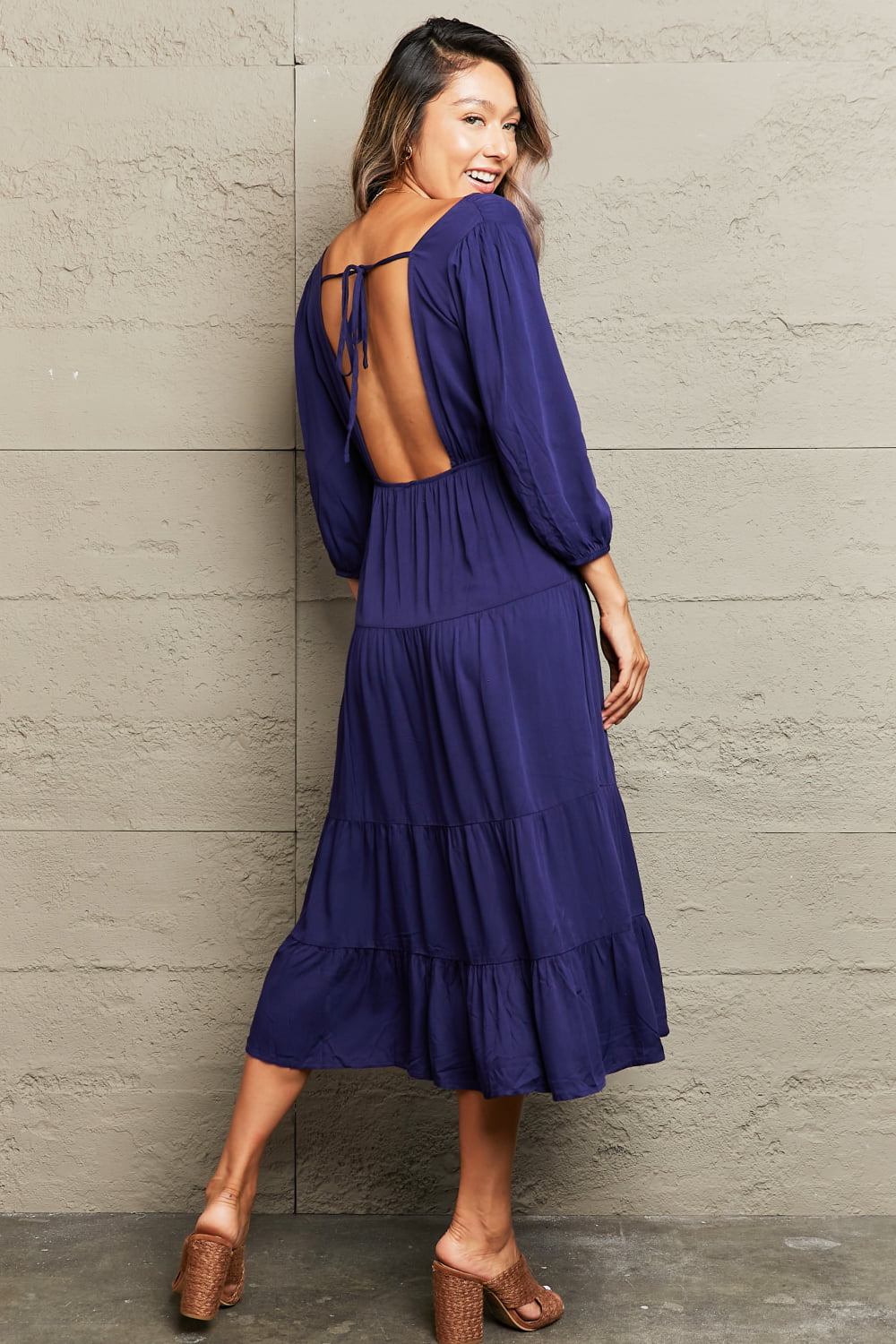 Tied Backless Tiered Midi Dress  Dresses- Doll Fits