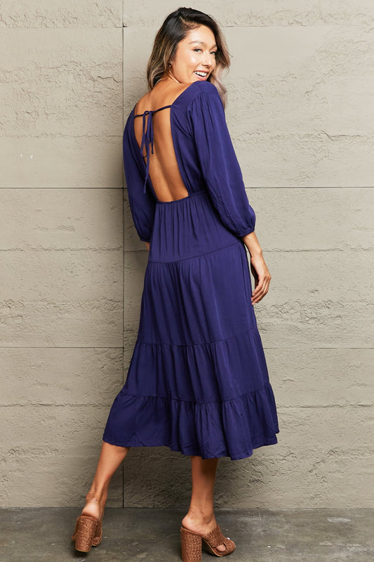 Tied Backless Tiered Midi Dress  Dresses- Doll Fits
