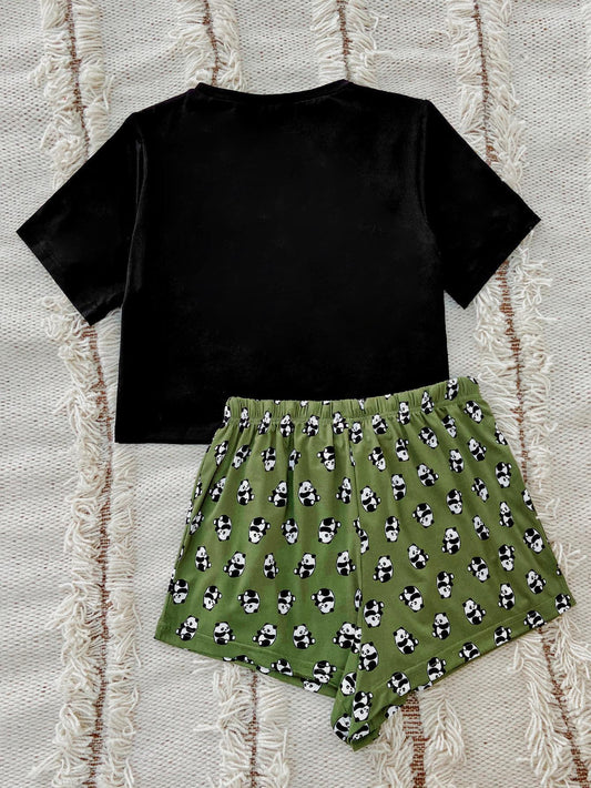 Graphic Tee and Panda Print Shorts Lounge Set  Sleepwear & Loungewear- Doll Fits