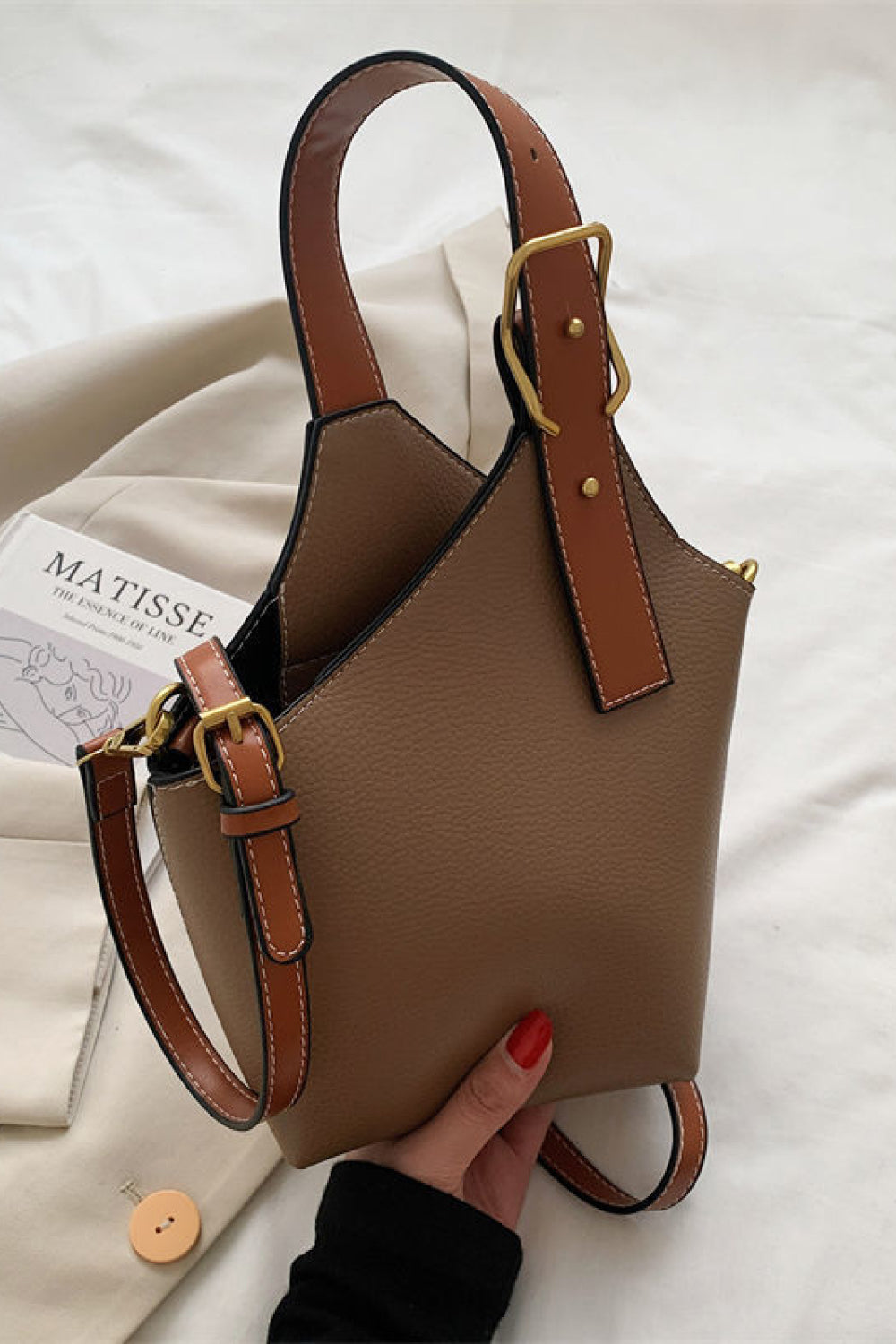 Fashion PU Leather Bucket Bag  Handbags- Doll Fits