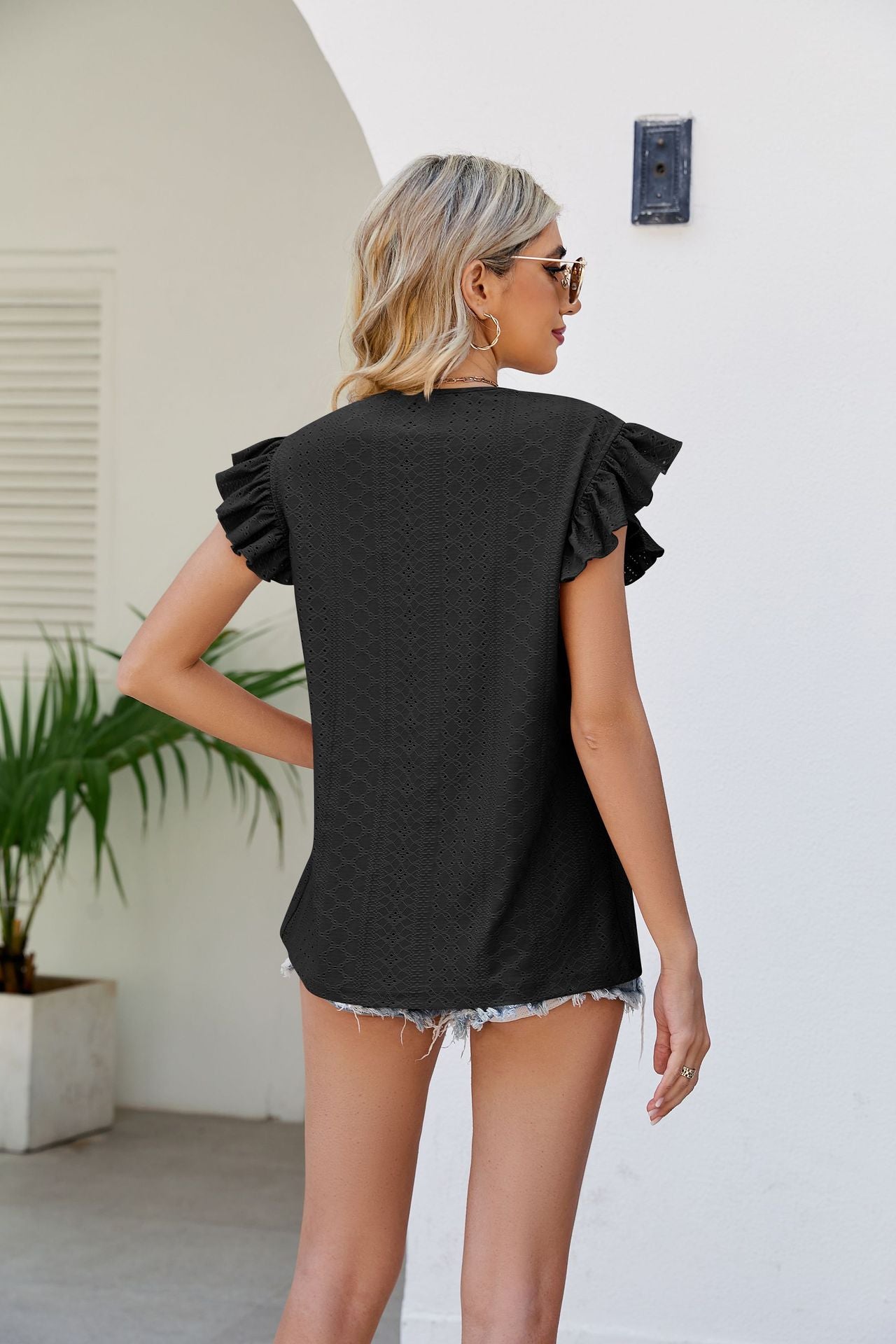 Smocked Round Neck Flutter Sleeve Top  Shirts & Tops- Doll Fits