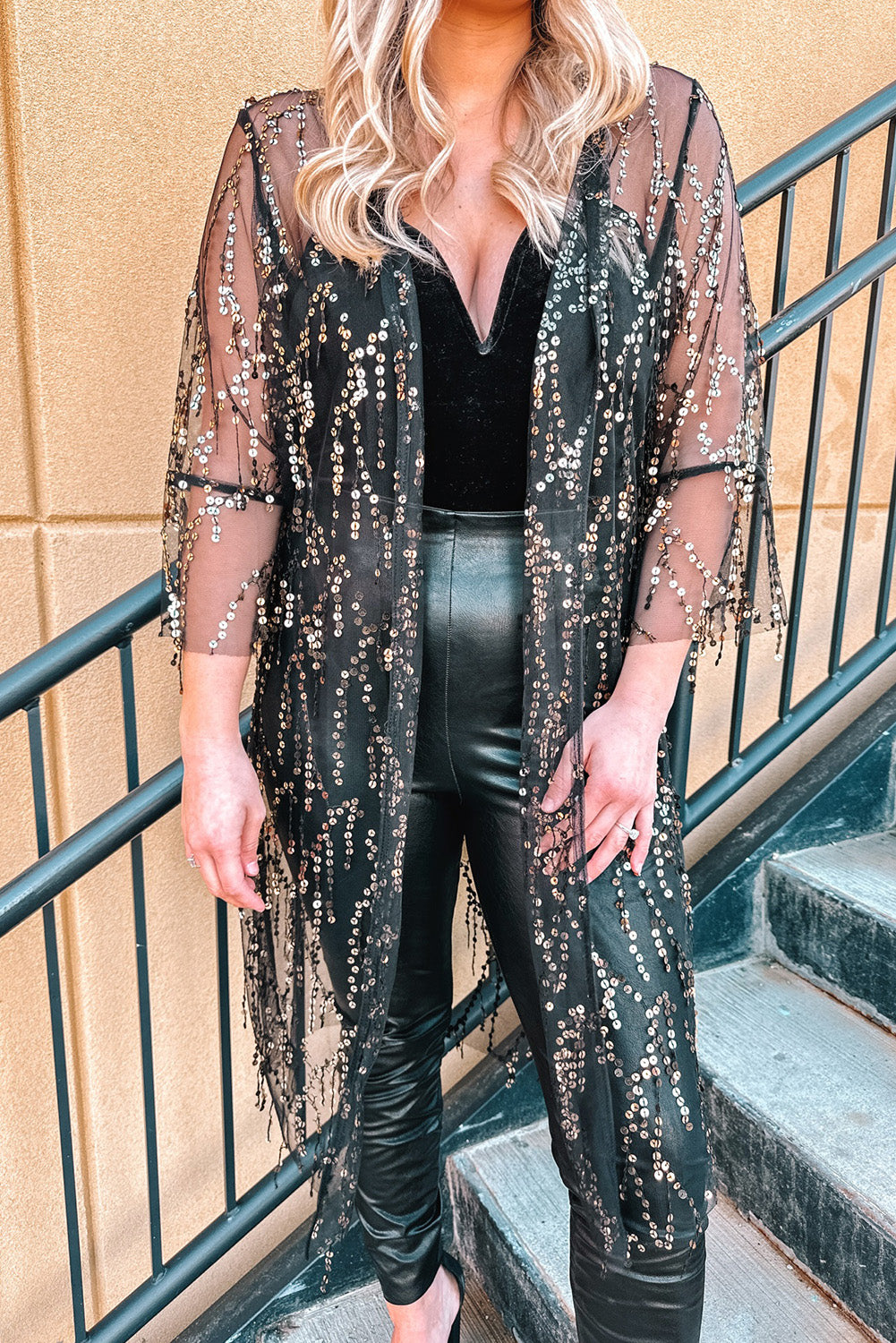 Sequin Open Front Sheer Cardigan  Coats & Jackets- Doll Fits