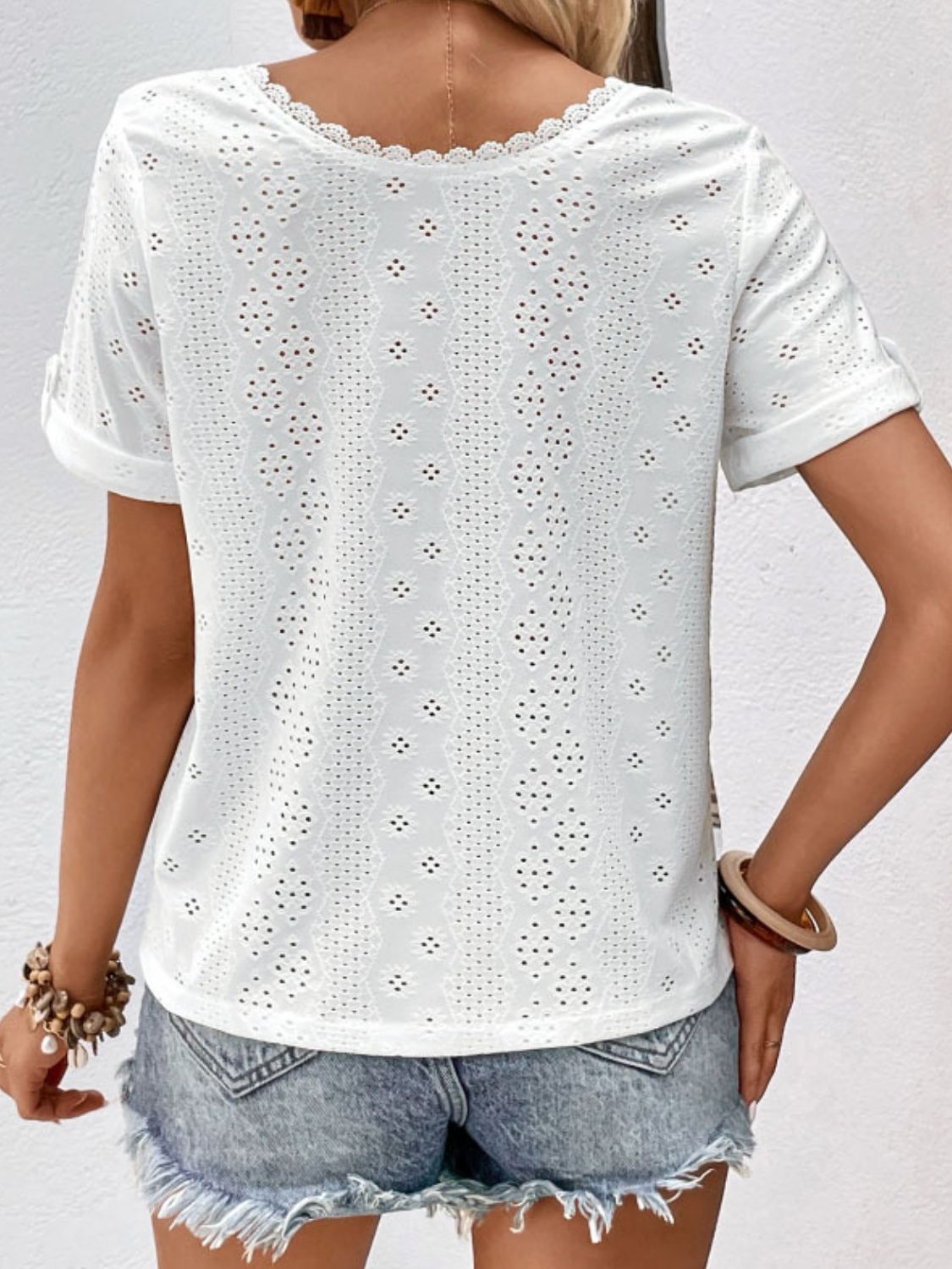Eyelet Short Sleeve Double-Sided Shirt  Shirts & Tops- Doll Fits