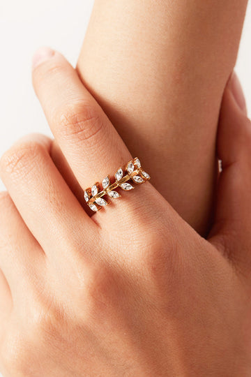 Inlaid Zircon Leaf Open Ring  Rings- Doll Fits