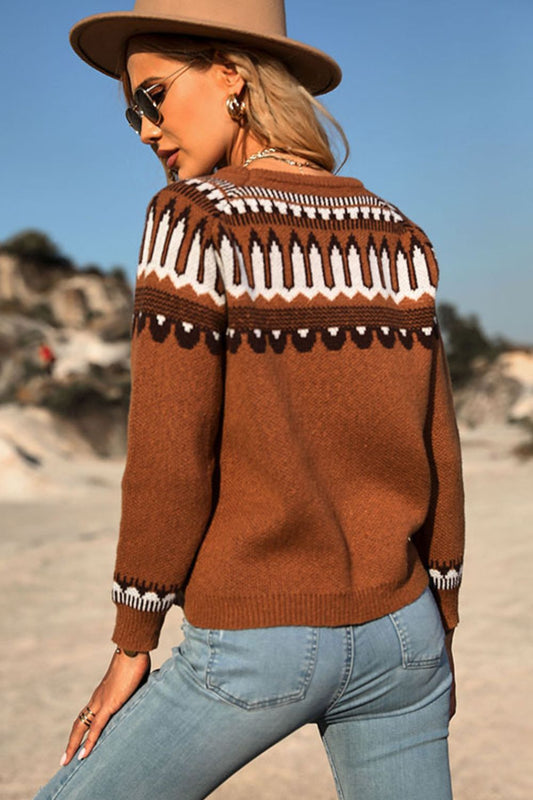 Sweet and Casual Patterned Round Neck Sweater  Shirts & Tops- Doll Fits